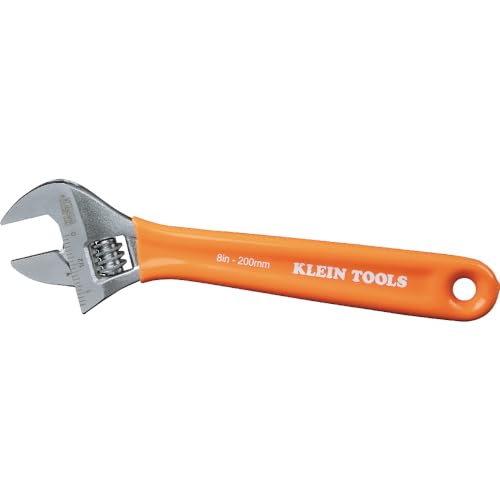 Klein Tools O5078 Adjustable Wrench Precision Forged 1 1/2-Inch Extra-Capacity Jaw SAE and Metric Scales Plastic-Dipped Handle 8-Inch