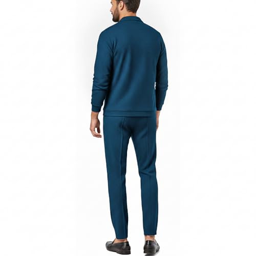 Image of Jawdrobe Men's Zipper-Check Co-Ord Set | Self-Textured Collar Top | Drawstring Jogger Pants | Cotton-Blend Loungewear Night-Suit | Mans Casual Travel Two-Piece