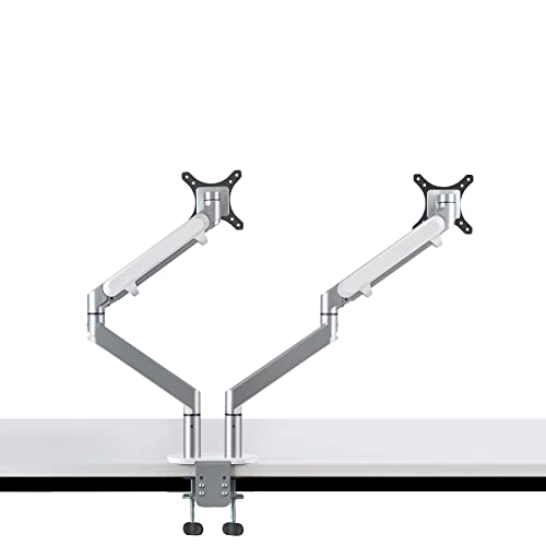 UPERGO OL-2 Pole-Mounted Aluminum Full Motion Dual Monitor Arm, Stand And Mount For Gaming And Office Use, 17" - 32", Each Arm upto 7 KG - Silver