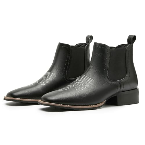 Image of Western Cowboy Boots for Men Square Toe Comfortable Ankle Retro Stylish Boots