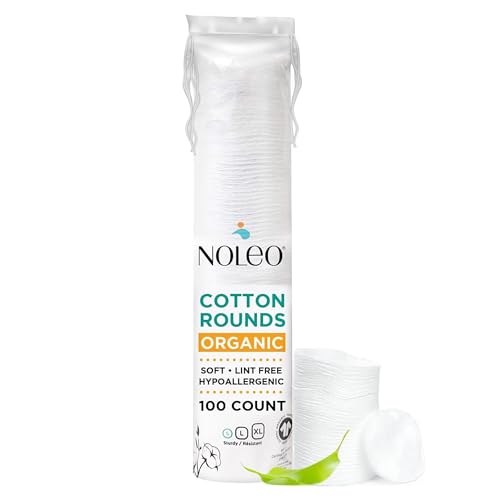NOLEO Organic Cotton Rounds, Small 2″ Pressed & Lint-Free, Biodegradable & Compostable, 100-Count – Makeup Remover & Skincare Pads