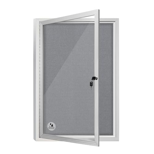 OUOFS Tablón de anuncios cerrado para exteriores, resistente a la intemperie, 36 x 24 pulgadas, tablero de anuncios de corcho con cerradura con puerta de bloqueo de vidrio templado, visualización
