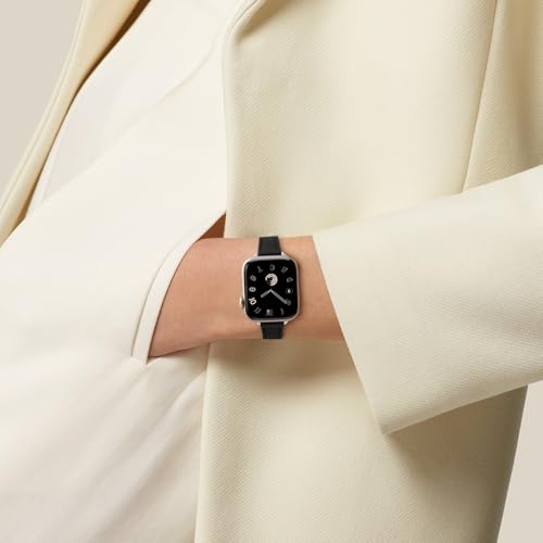 Image of STIROLL Slim Leather Bands Compatible with Apple Watch Band 38mm 40mm 41mm 42mm(Series 11 10), Top Grain Leather Watch Thin Wristband for iWatch SE 9 8 7 6 5 4 3 2 1 (Black Starlight)