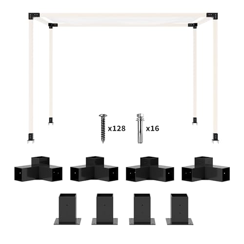 Outsunny Kit de pérgola, soportes de pérgola de bricolaje con soportes de esquina de pérgola de 3 vías y base de poste para madera de 4 x 4 pulgadas (real 3.6 x 3.6 pulgadas), 8 piezas incluyen