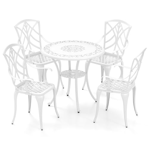 TANGZON 5 Pieces Patio Dining Set, Cast Aluminum Outdoor Table and Chairs Set with Umbrella Hole &...