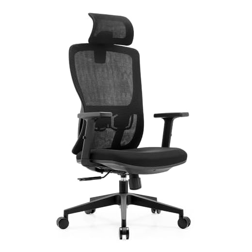 HEADMALL Cadeira de Escritório Ergonômica, Cadeira de Malha Com Encosto Alto, 2D Braços, Encostos de Cabeça Ajustáveis Apoio Lombar (Almofada Preta)