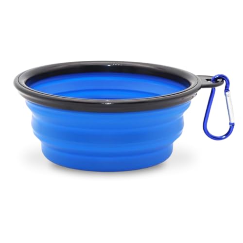 Ciotole per Cani da Viaggio 450 ml, Ciotola Pieghevole per Cani Acqua e Crocchette, Realizzata in Silicone Ciotola Portatile per Cani e Gatti con Moschettone, Accessori Cane e Gatto (Blu)