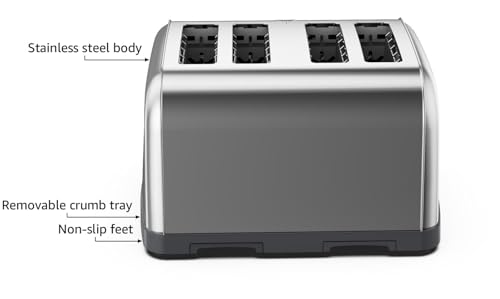 Toaster-4-Slice-Extra-Wide-Slots-Stainless-Steel-with-High-Lift-Lever-Bagel-and-Muffin-Function-Removal-Crumb-Tray-7-Shade-Settings-with-Warming-Rack-Silver-Yabano Toaster 4 Slice Extra Wide Slots Stainless Steel with High Lift Lever Bagel and Muffin Function Removal Crumb Tray 7 Shade Settings with Warming Rack Silver Yabano