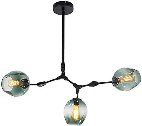 AMNOUR Chandelier E27 Nordic Glass Ball Chandelier Adjustable Height,Matte Black Sputnik Chandelier,E26 Metal Hand Blow Branches Pendant Light,79" Mid Century Globe Light Fixtures