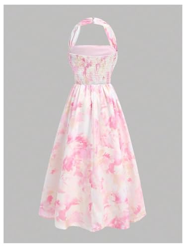 Floerns Girl's Summer Halter Dress Sleeveless Floral Ruched Vacation A Line Dresses2