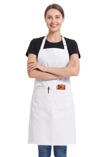 Image of BOHARERS Kitchen Cooking Apron Unisex Adjustable chef apron with 2 pockets,1 Pack White