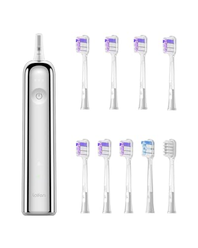 Laifen Wave Electric Toothbrush (Stainless Steel) with 3 Brush Heads, 6 Count Replacement Toothbrush Heads (Ultra-Whitening, Transparent) Bundle, Oscillation & Vibration Sonic Electric Toothbrush