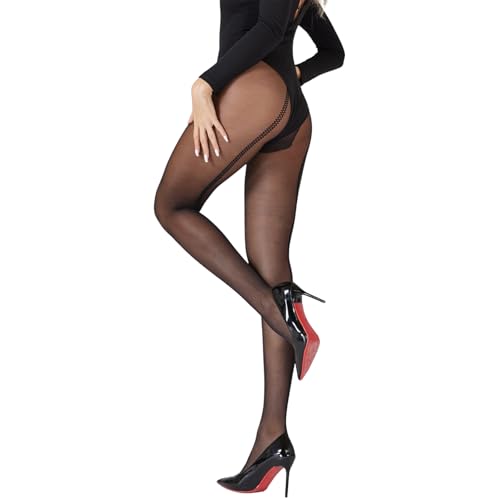 Image of Women's Glamorous Backseam Sheer Tights Black Letter Pattern Pantyhose Cross Line Dating Silk Stockings