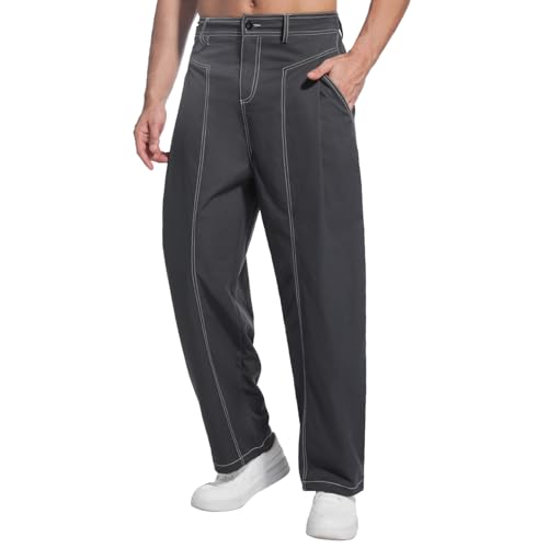 WZIKAI Men's Baggy Casual Pants Elastic Waist Parachute Pants Wide Leg Streetwear Trousers with Pockets