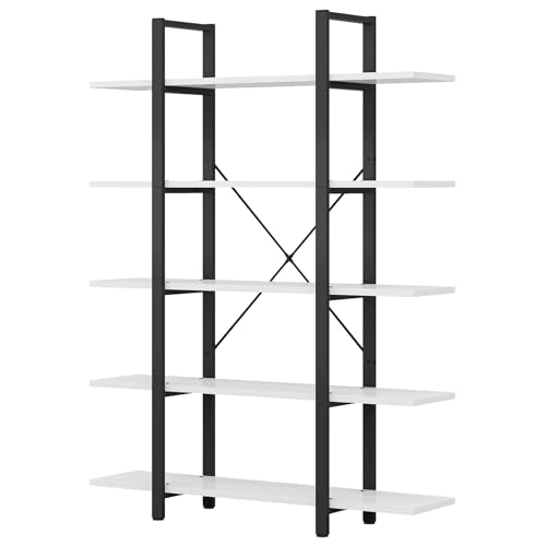 Tribesigns HOGA1014- 5-Tier Bookshelf, Vintage Industrial Style Bookcase 72 H X 12 W X 47L Inches, White thumb #7
