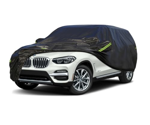 Image of KouKou Waterproof SUV Car Cover Suitable for BMW X3 from 2003 to 2025, 7 Layers Windproof All Weather Waterproof Outdoor Cover Sun Rain UV Dust Snow Protection. Black