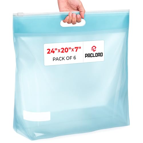Paclord Large 24\" x 20\" (11 gallons) Slider Zip Lock Bags with Die-cut Handle, Pack of 6 â€“ Heavy Duty 3.5 mil Clear Slider Storage Bag â€“ Easy-Slide Closure, For Travel, Packing, Storage