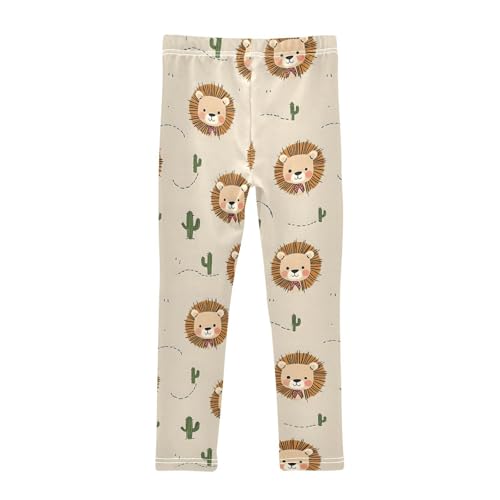Cute Lion Cactus Girls Leggings Ultra Soft Compression Yoga Gym Pants for Kids 4-10T2