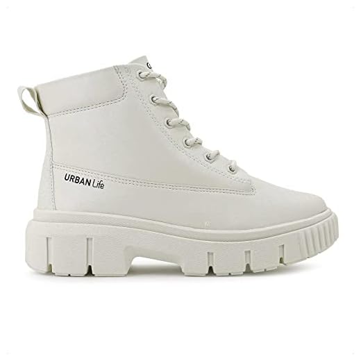 Bota Comfortflex Coturno Tratorada Cano Curto Feminino (Off White, 36)
