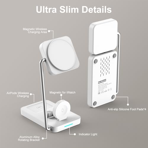 Station de charge sans fil 3 en 1 blanc pliable pour iPhone 16 et Apple Watch - 3