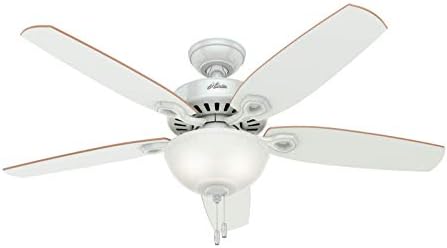 Hunter 52 inch Indoor Ceiling Fan with LED Light - White Ceiling Fan with Pull Chain, For Bedroom or Living Room, Standard Mount, No Remote, 5 Blades, Includes Bulbs - Builder Deluxe 53089, White