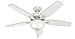 Hunter 52 inch Indoor Ceiling Fan with LED Light - White Ceiling Fan with Pull Chain, For Bedroom or Living Room, Standard Mount, No Remote, 5 Blades, Includes Bulbs - Builder Deluxe 53089, White