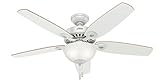Hunter 52 inch Indoor Ceiling Fan with LED Light - White Ceiling Fan with Pull Chain, For Bedroom or Living Room, Standard Mount, No Remote, 5 Blades, Includes Bulbs - Builder Deluxe 53089, White