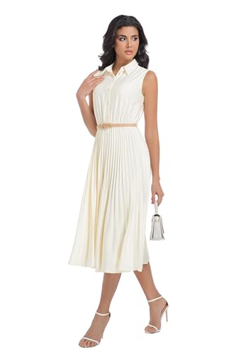 Image of Elegant Satin Midi Dress for Women Slim Long Belted Formal Business Work Casual Dresses