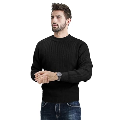 Men's Crewneck Sweater Solid Pullover Soft Thermal Knitted Sweater Long Sleeve Casual Pullover