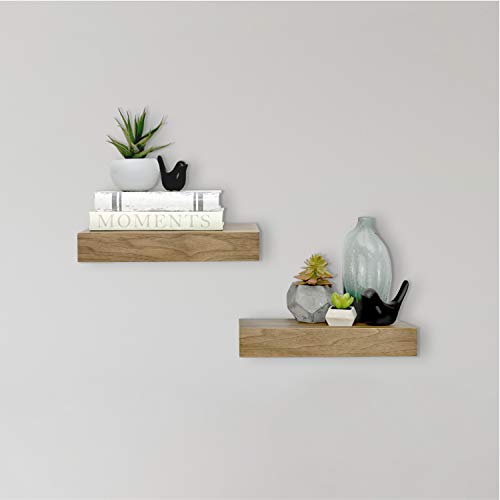 Image of MCS Floating Shelf, Room Decor Wooden Shelf, Walnut Woodgrain, 12 x 8 Inch, Set of 2