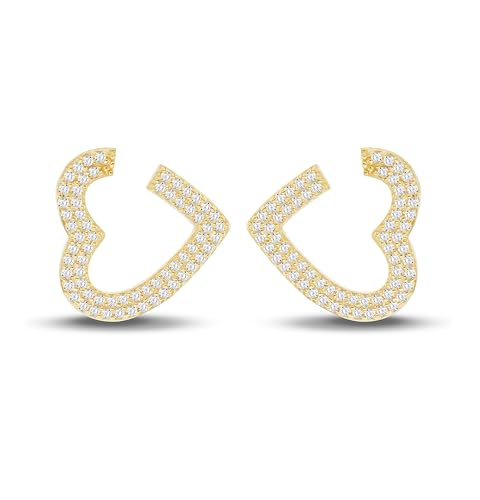 Boucles d'oreilles cœur ouvert en plaqué or et CZ, le cadeau idéal femme