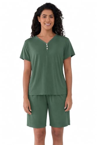Image of Joyaria Cooling Bamboo Viscose Pajamas Bermuda Shorts Set for Women