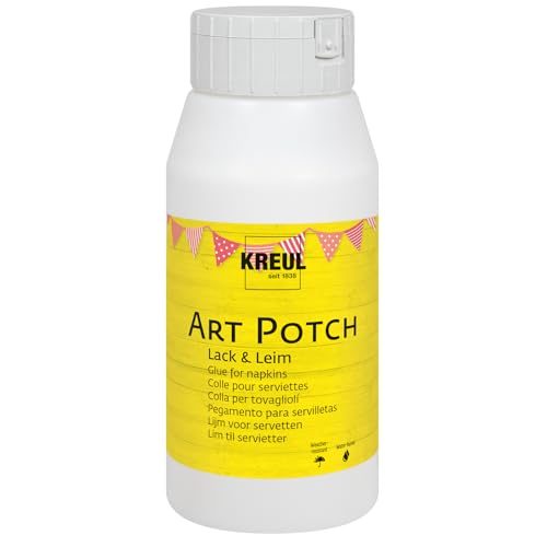 KREUL 49253 - Art Potch Lack und Leim transparent 750 ml Serviettentechnik- und Dekokleber auf Wasserbasis für Holz Keramik Stein und Karton