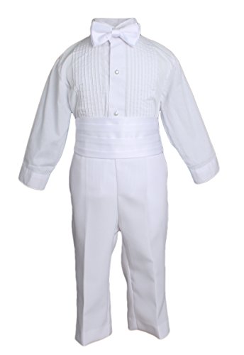 Baby Boys Formal White Poly Cotton 5 Piece Classic Tux Set with Tail2