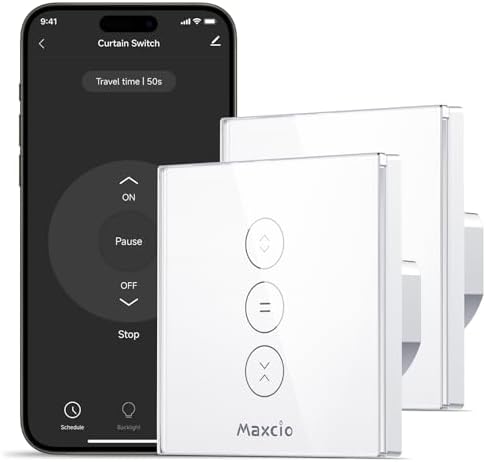 Maxcio WLAN Touch Rolladenschalter für Smart Home mit Sprachsteuerung | Kompatibel mit Alexa/Google Home, Abschaltbare LED-Beleuchtung für Schlafzimmer, 240V 10A, Nullleiter Erford