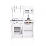 Wooden Pretend Play Kitchen Set for Kids – Includes Cooking Utensils & Toys for Boys & Girls – Fun Role Play Game, Gift Idea for Toddlers & Children (White)