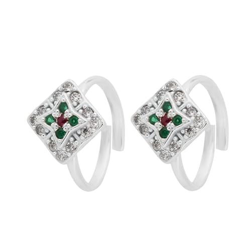 Image of SATKOTI 925 Silver Toe Rings for Women | Adjustable Pure Metal Bichiya with AAA Quality CZ Stone| BIS Hallmarked Jewelry with Authenticity Certificate | Pair of 2 Metti