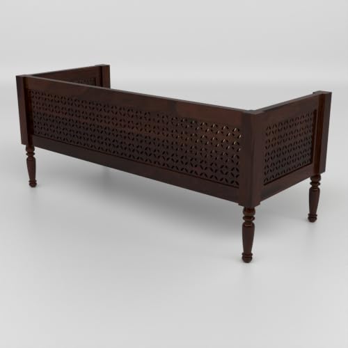 Image of Solid Sheesham Wood 3 Seater Sofa for Living Room | Wooden Couch for Hall | Set with Base Cushion for Office & Lounge | Rosewood, (Walnut)