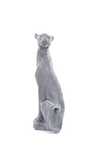Escultura de leopardo negro estatua H T B 43 x 10 x 13 cm gran figura de pantera plateada decoración del hogar Cover
