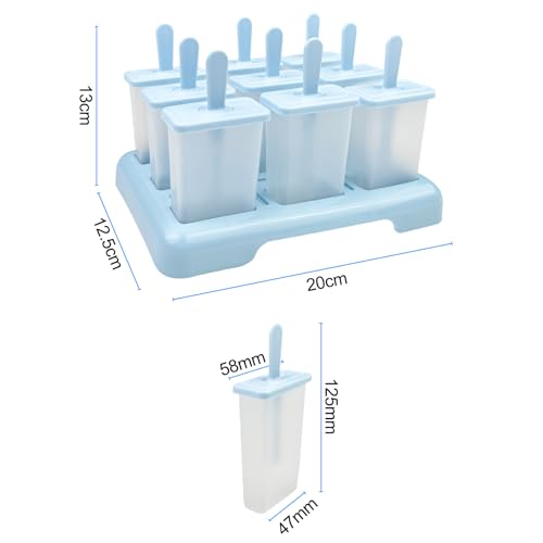 Traxenta 9 Stück eisformen eis am stiel, eisform, wassereis formen, eisstiele wiederverwendbar, popsicle holder, stieleisformen, eisförmchen, ice cream mold mit Silikontrichter Und Reinigungsbürste