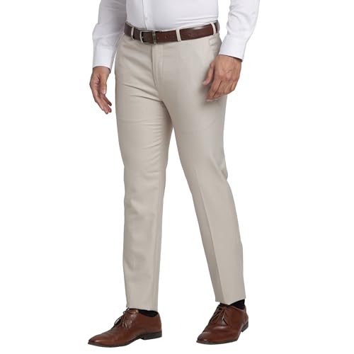 Image of Park Avenue Men's Mid Rise Checks Pattern Super Slim Fit Polyester Blend Flat Front Formal Trouser