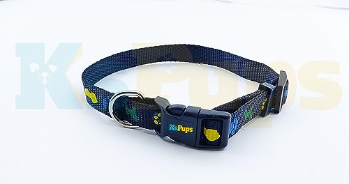 Image of 15mm Soft Printed Dog Collar and Leash Set I Puppy Printed, Adjustable Nylon Collar with Leash I for Small and Medium Dogs (Black)