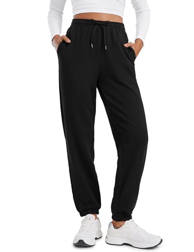 CRZ YOGA Fleece Sweatpants Women Cotton Joggers High Waisted Lounge Casual Travel Elastic Bottom Pants with Pockets