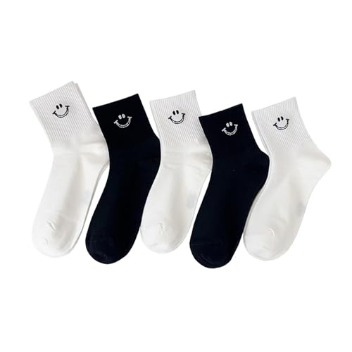 Image of Women Smiley Ankle Socks, Mesh Breathable Thin Cute Casual Athletic Mini Crew Socks, 5 Pairs