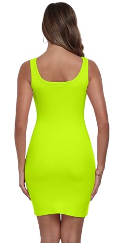 Image of Qaffier Summer Dresses for Women Sexy Mini Dress Ribbed Knit Fitted Square Neck Bodycon Party Club Tank Dresses