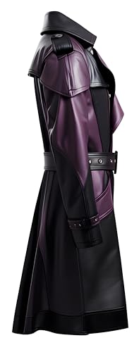 Men’s Two-Tone Faux Leather Trench Coat | Black & Purple Long Belted Jacket with Notch Lapel Collar, Gothic Streetwear2