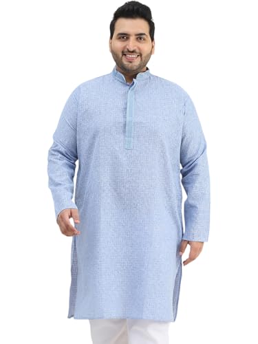 Sojanya Plus(Since 1958) Men's Cotton Sky Blue Checked Kurta