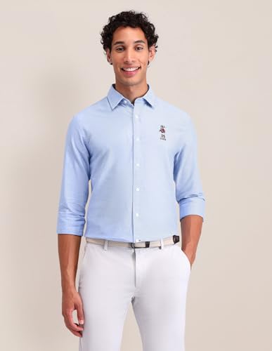 Image of U.S. Polo ASSN. Solid Tailored Fit Shirt for Men - 100% Cotton, Breathable & Comfortable, Full Sleeves Casual Shirt for Men