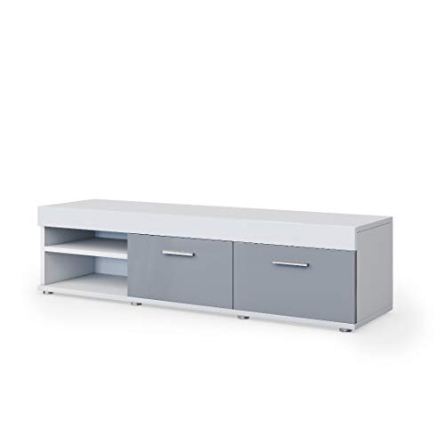 e-Com - Mueble TV Salon Moderno Mesa Television AVA - 140 cm - Blanco/Gris