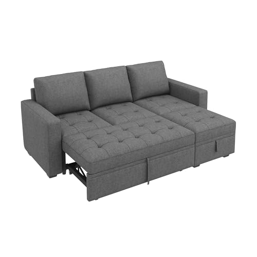 Image of HONBAY Modular Sectional Sleeper Sofa with Pull Out Bed, L Shaped Couch with Storage Seat Sectional Couches for Living Room,Mid Grey